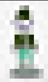 A pixelated photo of an elf. They seem to be wearing blue trousers, a dark green vest and a dark green Christmas hat.