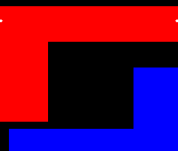 A black square with a red and a blue L-shapes.