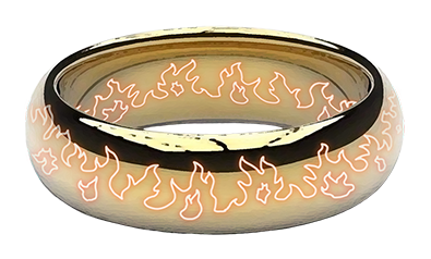 The Tolkien Ring. It's a simple golden ring, like the one from Lord of the Rings, etched with red flames.