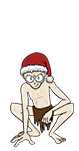 Grinchum looks like an elf. He's crouching. His torso is bared and he's wearing a brown loincloth, and a red Christmas hat. He's frowning but he looks quite pleased. Anyway you get it, he looks like Gollum from The Lord of the Rings, but with a Christmas hat.